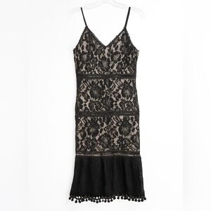 AQUA- Black Lace Dress Cocktail Dress W. Nude Lining